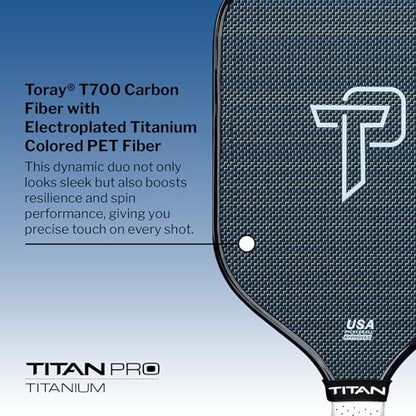 Titan Pro Titanium Carbon Fiber Pickleball Paddle – T700 Carbon Fiber Face, Electroplated Titanium, Nomex Duo Core, USA Pickleball Approved, 14mm & 16mm – Intermediate to Advanced Players
