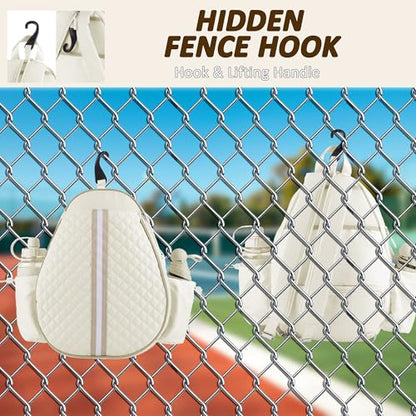 Tennis Bags for Women - Ideal Mothers Day Gifts, Quilted Tennis Sling Crossbody Backpack with Fence Hook, Water Resistant Tennis Racket Bag for Pickleball, Badminton, Beige