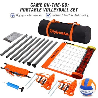 Outdoor Volleyball Net Set for Backyard Beach with 1.25“ Adjustable Poles, Anti-Sagging 28-ply PE Net, PU Volleyball & Pump, Large Portable Carry Bag