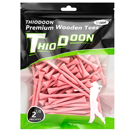 THIODOON Golf Tees Professional Natural Wood Golf Tees Pack of 100, Golfing Tees Multiple Colors Size 3-1/4 inch, 2-3/4 inch or 2-1/8 inch, Tall Golf Tees Bulk Reduce Side Spin and Friction - color: Pink, size: 2-1/8 inch 54mm