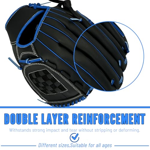Baseball Glove,Baseball Softball Mitt with Ball for Kids Youth Adults Training and Beginner,Right Hand Throw,Left Hand Glove - color: Black Blue, size: 10.5"