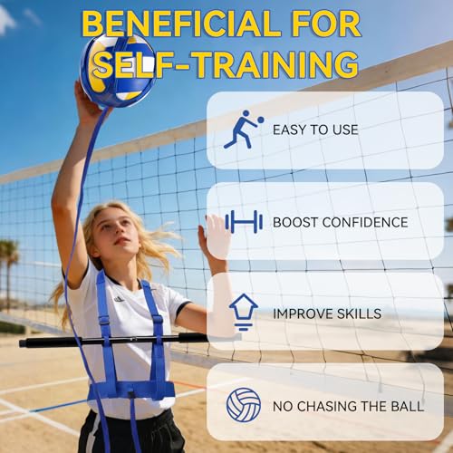 Volleyball Training Equipment - Solo Volleyball Trainer Aid for Serve, Spike, Set, Pass - Adjustable Volleyball Equipment and Practice Sticks for Beginners & Lovers