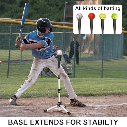 Baseball Tee Batting Tee Softball Tee Portable Travel Hitting Tee,Easy Adjustable Height,Stable Tripod Stand - color: White, style: Tee Pro