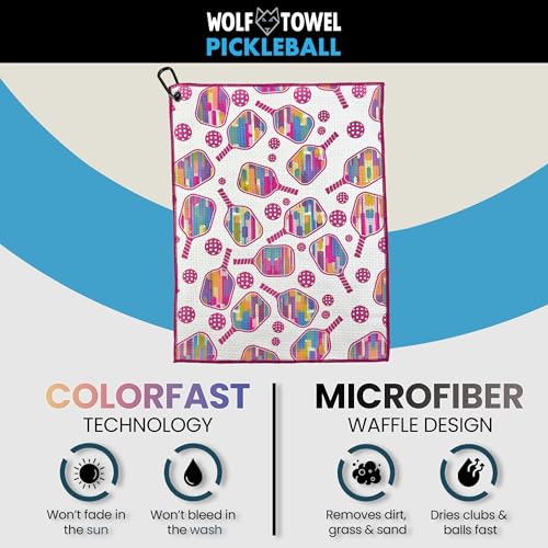 Wolf Golf Towels Pickleball Towel | Pickleball Gifts | Paddle and Balls | Sport Towel | Retirement Gift - color: Floating Paddles and Balls