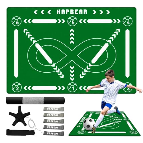 HAPBEAR Soccer Training Mat - 0.2" Thickened Professional Footwork & Ball Mastery Equipment - Anti-Slip Silent Football Practice Mat for Home & Gym - All Ages Speed Agility Trainer - color: Green