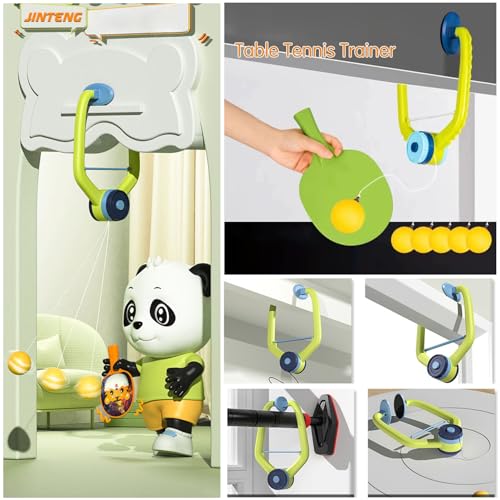 Hanging Table Tennis Trainer with Doorway Clip Ping Pong Paddles Rackets and 6 Balls Table Tennis Training Set No Table Game for Kids Indoor Sports Door Frames Attachement Hit Shot Practice