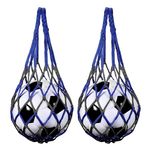 uxcell Basketball Net Bags, Nylon Soccer Ball Holder Portable Multifunctional Single Ball Mesh Net Bag for Storage Basketball Soccer Rugby Balls - color: Black/Blue