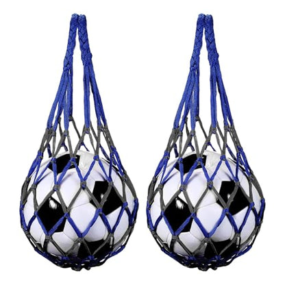 uxcell Basketball Net Bags, Nylon Soccer Ball Holder Portable Multifunctional Single Ball Mesh Net Bag for Storage Basketball Soccer Rugby Balls - color: Black/Blue