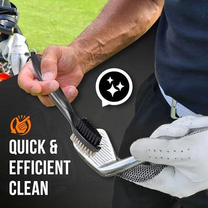 Golf Club Cleaning Brush and Groove Cleaner with Retractable Clip, Extends 2 ft Brass, Ergonomic Design, Easily Attaches to Golf Bag(Black)
