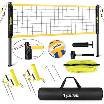 Volleyball Net Outdoor, Professional Volleyball Net for Backyard with Anti-Sag Device Adjustable Height Poles, Portable Volleyball Set with Official Volleyball, Pump, Boundary Line