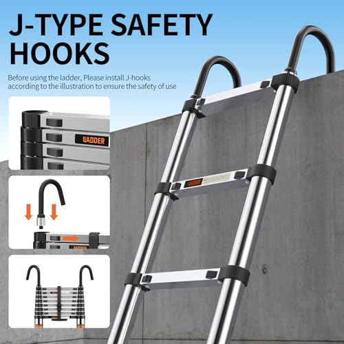 Telescoping Ladder,with Stable Hook and stabilizer barand,13.5FT Extension Ladder, Heavy Duty 330lbs Max Capacity, Multi-Purpose Collapsible Ladder for RV or Outdoor Work (4.1M/13.5FT) - size: 13.5FT/4.1M