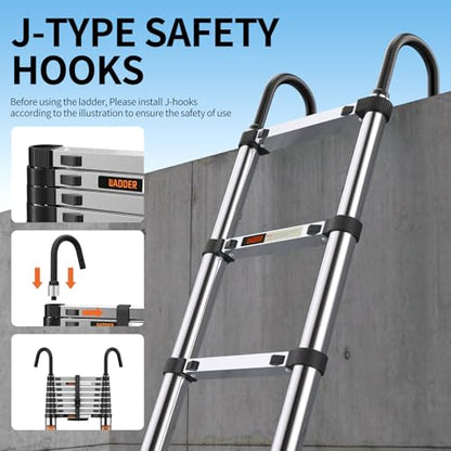 Telescoping Ladder,with Stable Hook and stabilizer barand,8.5FT Extension Ladder, Heavy Duty 330lbs Max Capacity, Multi-Purpose Collapsible Ladder for RV or Outdoor Work (2.6M/8.5FT) - size: 8.5 FT/2.6M