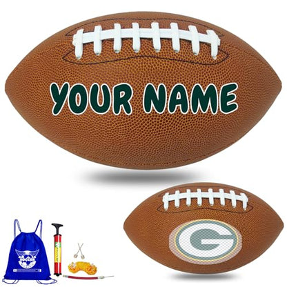 Personalized Customized Football - Official Size 9 Leather Footballs with Team Logo + Your Name - Football Fans Gift - color: II-Green Bay Packers