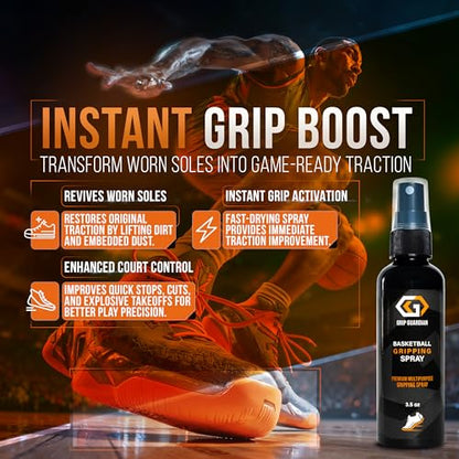 Basketball Grip Spray 2-in-1 Shoe Cleaner & Grip Enhancer - Anti Slip Performance Spray for Basketball Shoes - Improves Traction on Indoor/Outdoor Courts - Boosts Grip, Balance & Control