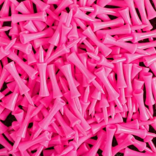 Amy Sport Golf Castle Tees Plastic Consistent Height 2 1/4 Inch Value 100 Pack, Unbreakable Step Down Reusable Tee for Par 3 Holes Practice in Orange Pink Purple - color: Pink