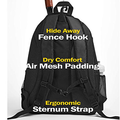 Athletico Premier Tennis Backpack - Tennis Bag Holds 2 Rackets in Padded Compartment | Separate Ventilated Shoe Compartment | Tennis Bags for Men or Women - color: Black