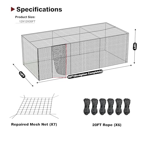 Baseball Batting Netting20/35/40/55/70FT(ONLY NET), Professional Softball Baseball Batting Cage Net, Heavy Duty Enclosed PE Practice Net for Indoor and Outdoor Batting Hitting Training Net - size: 35FT