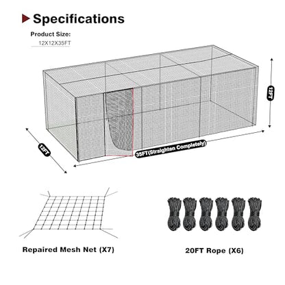 Baseball Batting Netting20/35/40/55/70FT(ONLY NET), Professional Softball Baseball Batting Cage Net, Heavy Duty Enclosed PE Practice Net for Indoor and Outdoor Batting Hitting Training Net - size: 35FT