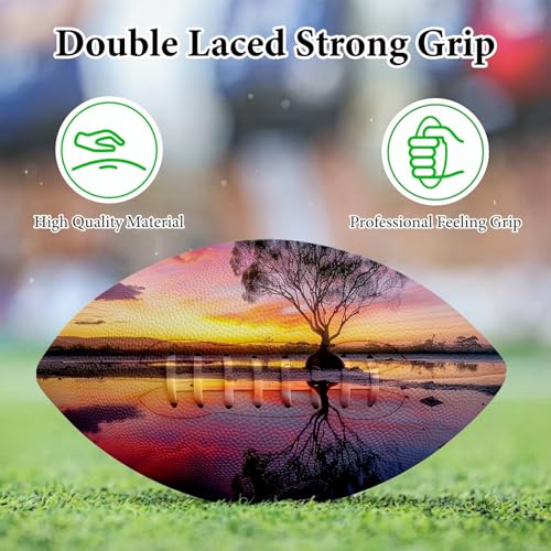 American Football, Official Size 11.9 x 7.3 Inch, Premium Composite Leather High-Grip Ball with Pro-Style Lacing, Unique Prints for Training, Games & Gifts - color: Sunset Clouds