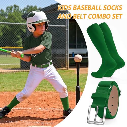 XZQTIVE Baseball Softball Socks and Baseball Softball Belt Combo Set Knee-High Soccer Socks for Kids Youth Adult - color: Green, size: Kid