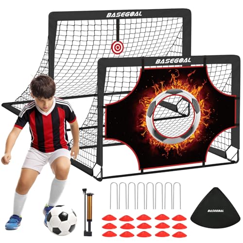 BaseGoal Soccer Goals for Backyard Set of 2, 4x3ft Kids Soccer Goal Portable Pop Up Soccer Net for Kids & Youth, Outdoor Soccer Training Equipment with Soccer Ball, Cones, Targets & Accessories - color: Black