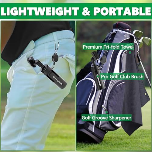 Pro Golf Club Cleaner Brush with Golf Groove Sharpener Tool Golf Towel, Golf Water Brush with Large Capacity Bottle & Retractable Clip-Holds 6.8oz of Water, Golf Accessories for Men Women