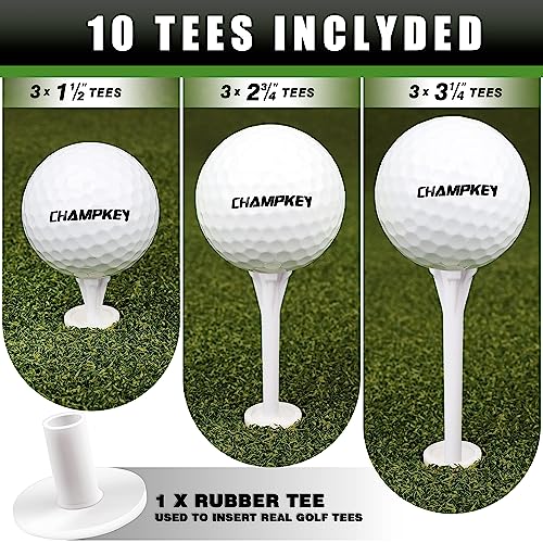 CHAMPKEY Premium Synthetic Turf Golf Hitting Mat | Heavy Duty Rubber Base Golf Practice Mat | Come with 1 Rubber Tee and 9 Plastic Tees