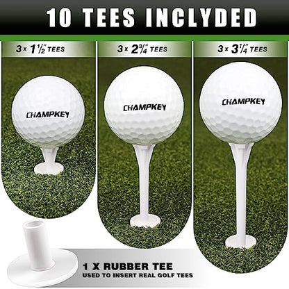 CHAMPKEY Premium Synthetic Turf Golf Hitting Mat | Heavy Duty Rubber Base Golf Practice Mat | Come with 1 Rubber Tee and 9 Plastic Tees