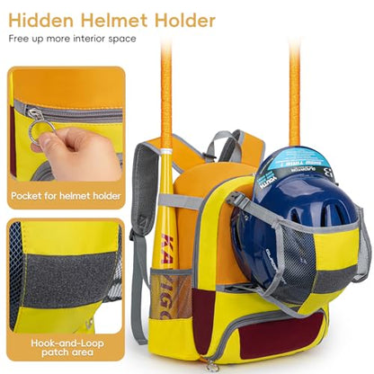 KAVIGOR 2026 Youth Baseball & Softball Bag | Ultra-Light Tball Backpack with Shoe Compartment & Helmet Holder | Skin-Soft Fabric - color: Vigor Orange