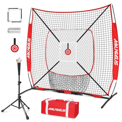 6'X6' Baseball Softball Practice Net,Pitching Net,Batting Net,with Bonus Strike Zone,Target and Bow Frame,for Hitting,Pitching,Catching - size: 6 x 6 FT, style: Strike Zone Version-Red