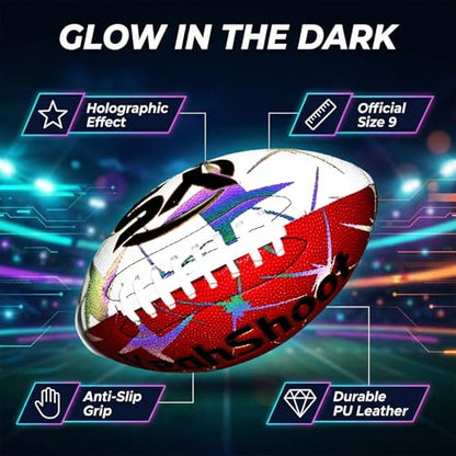 Holographic Reflective Football - Maximize Night Visibility with Glow in The Dark Tech, Size 9 Cool Luminous American Football for Rugby Safe Play, Perfect Youth & Adult Gift