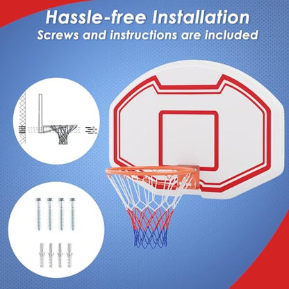 Goplus Large Wall Mounted Basketball Hoop, 36" x 24" Shatter-Proof Backboard with 18" Standard Rim, Anti-Tear Net, Indoor Outdoor Basketball Games for Background