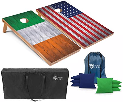 Tailgating Pros Regulation Flag Cornhole Board Sets Includes 8 Bean Bags and Carrying Totes 4'x2' Flag Toss Game Several Corn Hole Board Designs to Choose from! - color: Ireland/US Flag