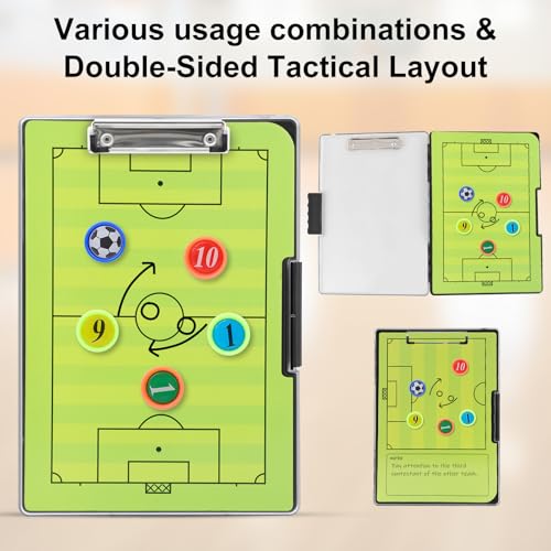All-Weather Tactical Coaching Clipboard for Soccer & Basketball - Double-Sided Dry Erase Board with Magnetic Pieces, Markers, Eraser, Whistle & Storage Case | Perfect Coach Gift (Soccer) - style: Soccer