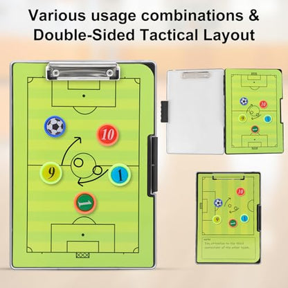 All-Weather Tactical Coaching Clipboard for Soccer & Basketball - Double-Sided Dry Erase Board with Magnetic Pieces, Markers, Eraser, Whistle & Storage Case | Perfect Coach Gift (Soccer) - style: Soccer