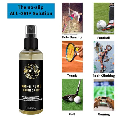 Pousutong MAGNET GRIP Sports Grip Spray - Textured Grip for Tennis, Football, Basketball, Pole Dancing, Baseball, and Golf - 2.5 to 4 Inches