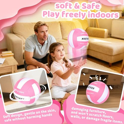 Soft Volleyball-Super Soft Fabric Light Volleyball for Indoor Practice Safe and Quiet Kids Youth Beginners House Yard Training Practice Games(Deflated) - color: Pink,white