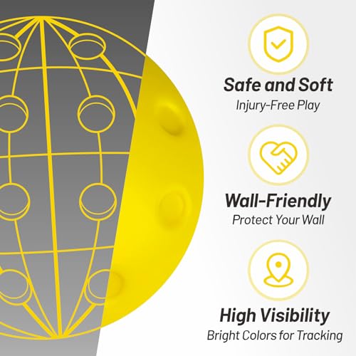 Silent Pickleball Balls - Quiet Practice for Indoor & Outdoor | Pro Foam, 40 Holes | Real Feel Like Traditional Pickleballs | USAPA Standard Bounce | 4-Pack + Bonus Mesh Bag - color: Yellow
