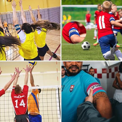 6 Pieces Soccer Captain Armband Adjustable Elastic Sports Bands for Football Basketball, Anti-Slip Team Armbands for Adult Youth Athletes