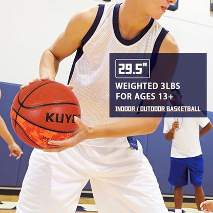 KUYOTQ 3LBS/3.3LBS/2.2LBS Weighted Heavy Training Basketball 29.5/28.5" in and Outdoor Improving Handling Dribbling Passing Rebounding Skill Composite Size 7/6 Weighted Training Basketball Equipment - color: Brown Weighted Basketball 3.0LBS/1.3KG, size: S