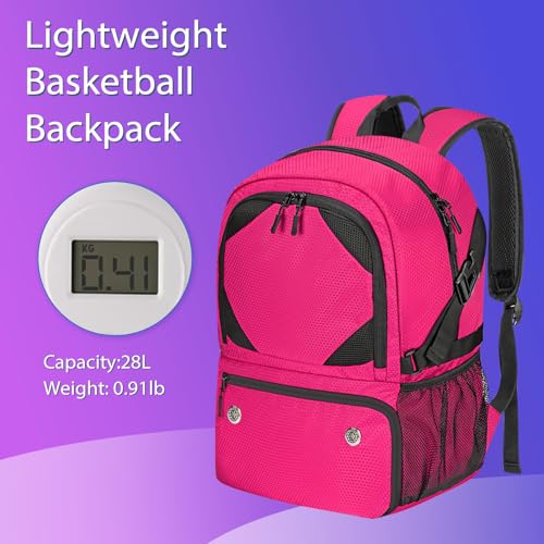 Basketball Bag Backpack with Ball & Shoes Compartment for Soccer Ball Volleyball Football, Large Sports Bag Backpack - color: Pink