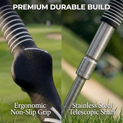 Retractable Golf Swing Trainer and Grip Trainer, Warm Up Swing Aid with Flexible Head, Includes Arm Band, Grip Correction & Swing Click Feedback, Gifts for Beginners and Advanced Golfers