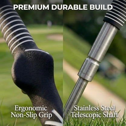 Retractable Golf Swing Trainer and Grip Trainer, Warm Up Swing Aid with Flexible Head, Includes Arm Band, Grip Correction & Swing Click Feedback, Gifts for Beginners and Advanced Golfers