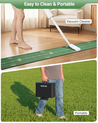 Putting Game,Golf Putting Mat with Three-Track,Indoor Green Putting Game Set, Anti-Slip Backing Golf Putting Green Include 1 Club, 2 Balls, 1 Gate, 1 Portable Storage Box for Indoor/Outdoor