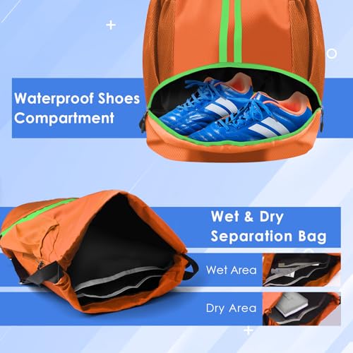 BROTOU Soccer Bags, Football Backpack, Volleyball Bag, Drawstring Backpack with Ball and Shoe Compartment, Football bags for Equipment Swim Gym Bag - color: Orange Yellow