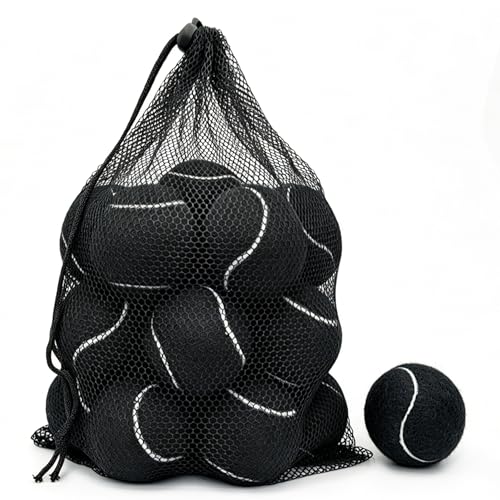 12 Pack Tennis Balls – Practice Balls for Beginners & Training Balls for Dogs, Includes Mesh Bag for Easy Transport - color: Black