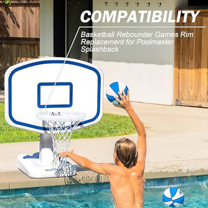 Pool Basketball Rim Replacement for Poolmaster Splashback, Pool Basketball Hoop Rebounder Game Outdoor, PVC Replacement Basketball Backboard White Ring for Poolside