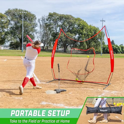 GoSports 7 x 7 ft Baseball & Softball Nets - Available in Team Colors - Batting & Pitching Net with Strike Zone - color: Red