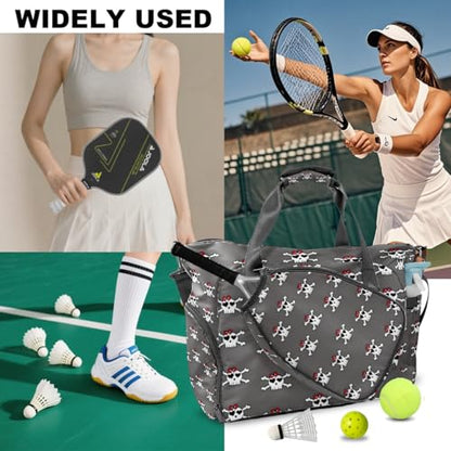 Brown Leopard Print Sports Duffle Bag - Large Gym Bag with Ventilated Shoe Compartment & Front Racket Sleeve, Waterproof Lightweight for Women Men Tennis Pickleball Travel - color: Skull Gray