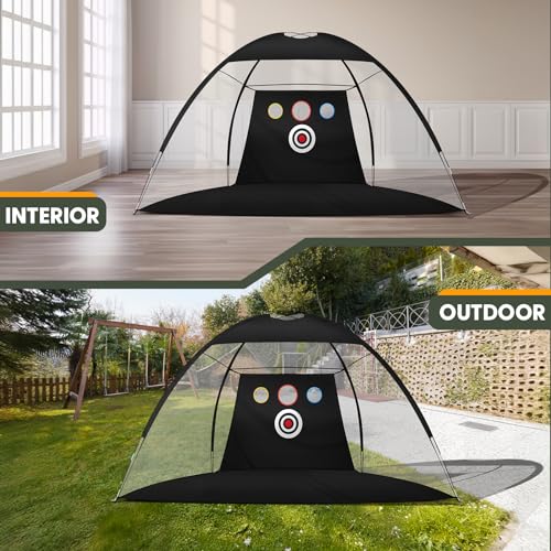 10x7Ft Golf Practice Net, Golf Net for Backyard Driving Real GolfBalls, All in 1 Golf Hitting Nets with Tri-Turf Mat, Impact Target, 10 Balls, 7 Tees, 2 Rubber Tees, Carry Bag
